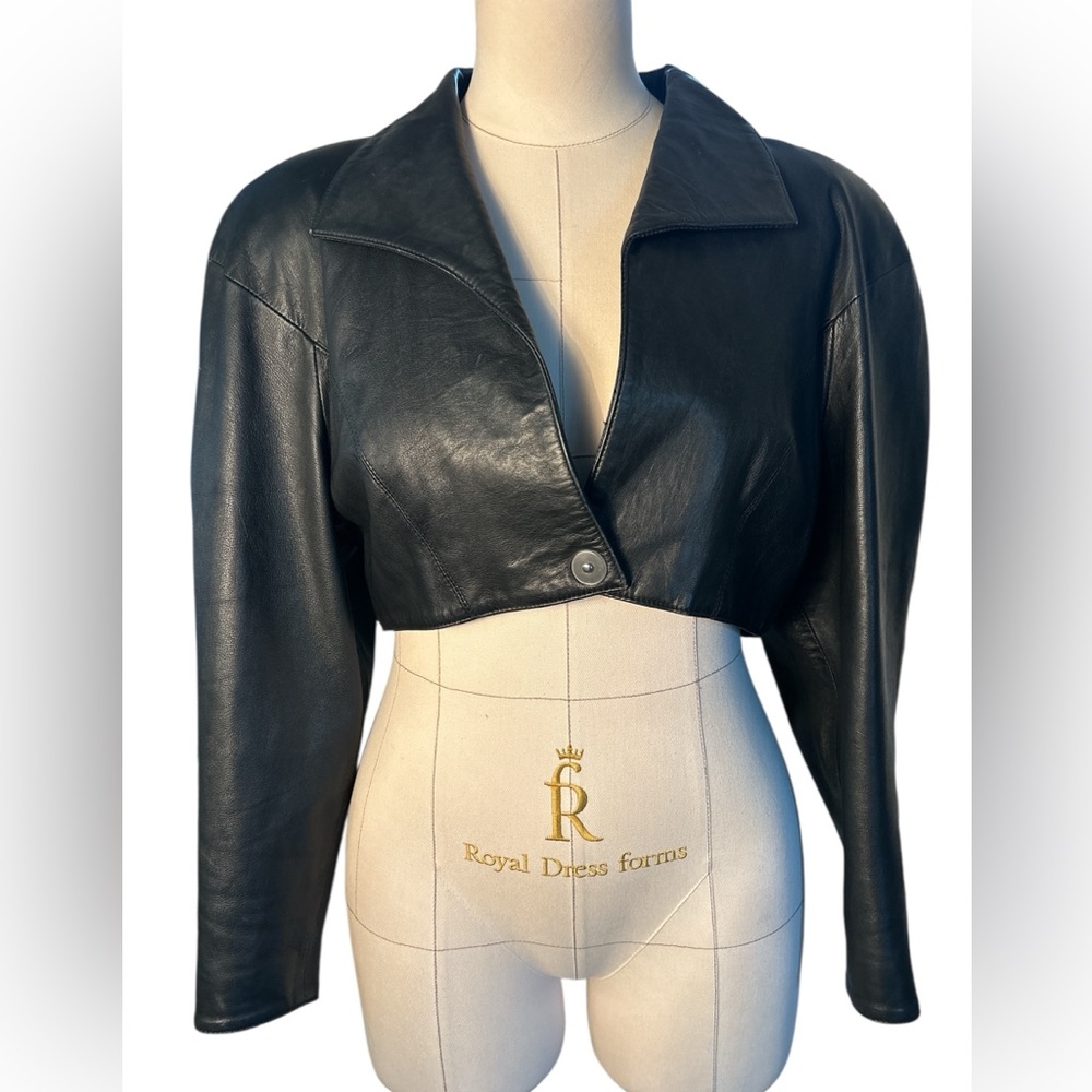 80’s Efrem leather fox fur bolero jacket - Picture 3 of 13